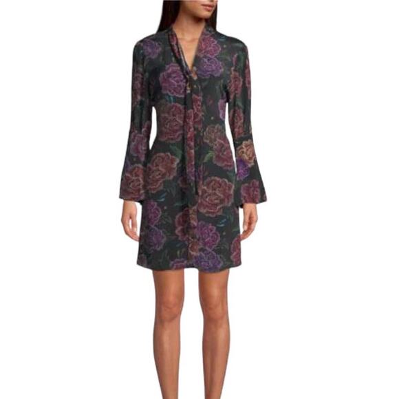Robert Graham NWOT Silk Brenna Floral Printed Tie-Neck Shift Dress Size S Purple - Picture 1 of 14
